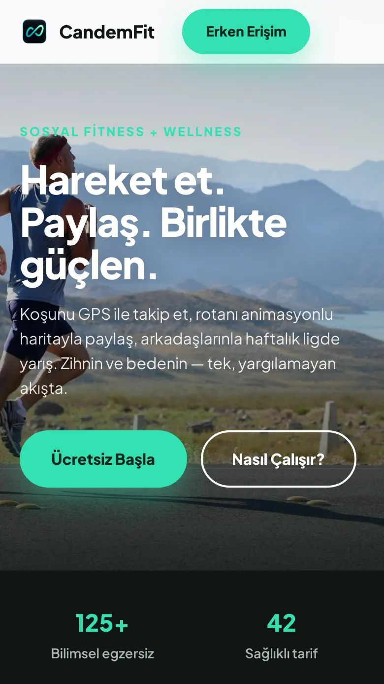 CandemFit sitesinin mobil görünümü