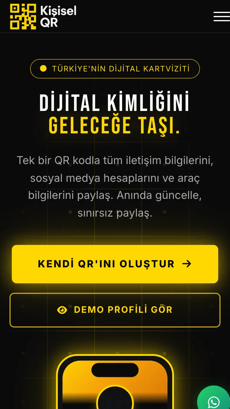 Kişisel QR sitesinin mobil görünümü