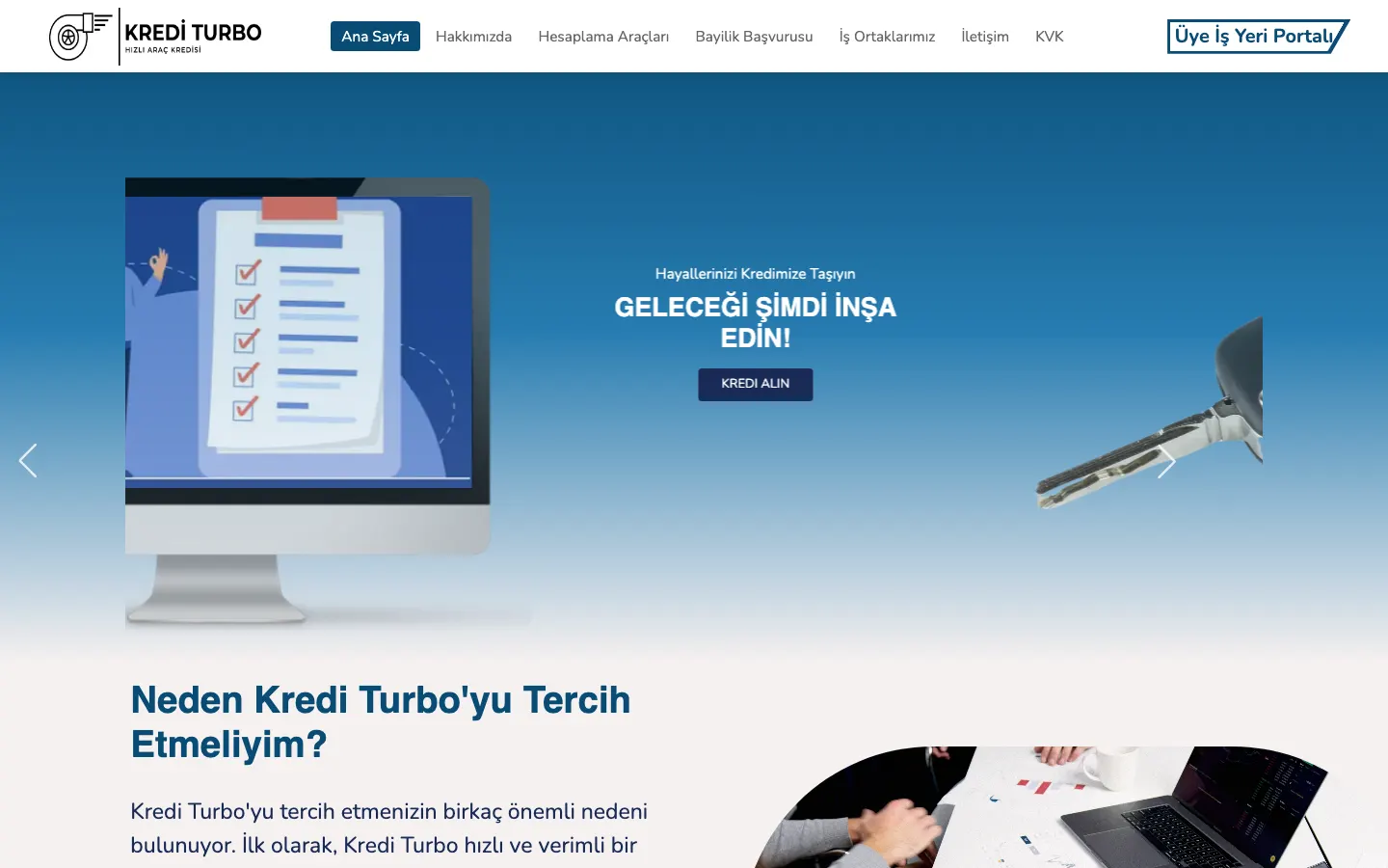 Kredi Turbo sitesinin masaüstü görünümü